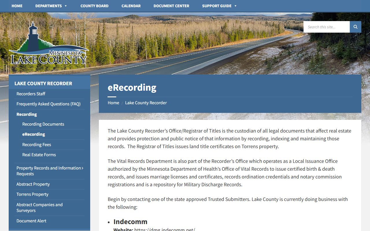 Lake County Court Administrator recorder eRecording and vital records note