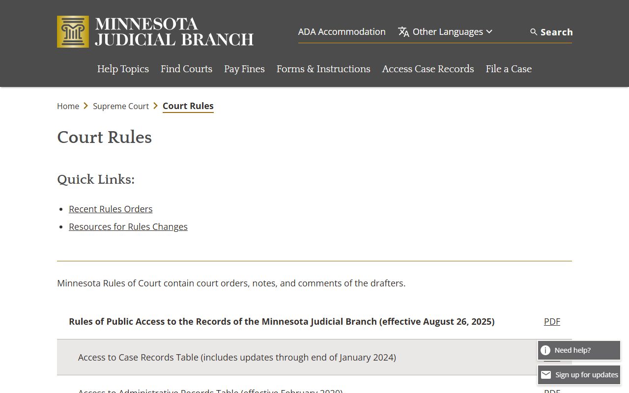 Lake County court records Minnesota court rules access page