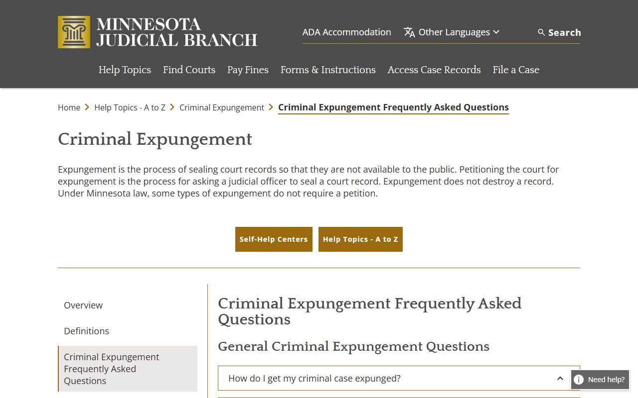 Lake County criminal court records expungement FAQ
