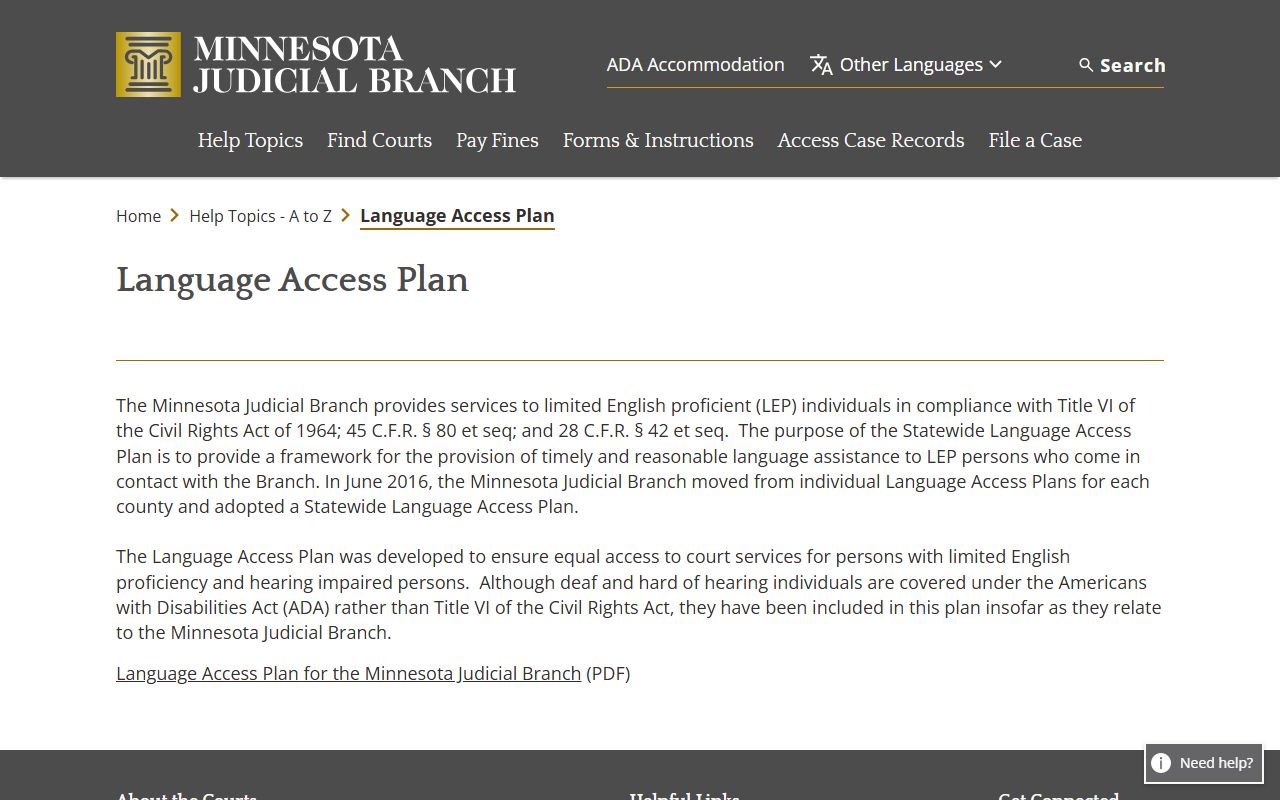 Lake County District Court Minnesota Judicial Branch language access