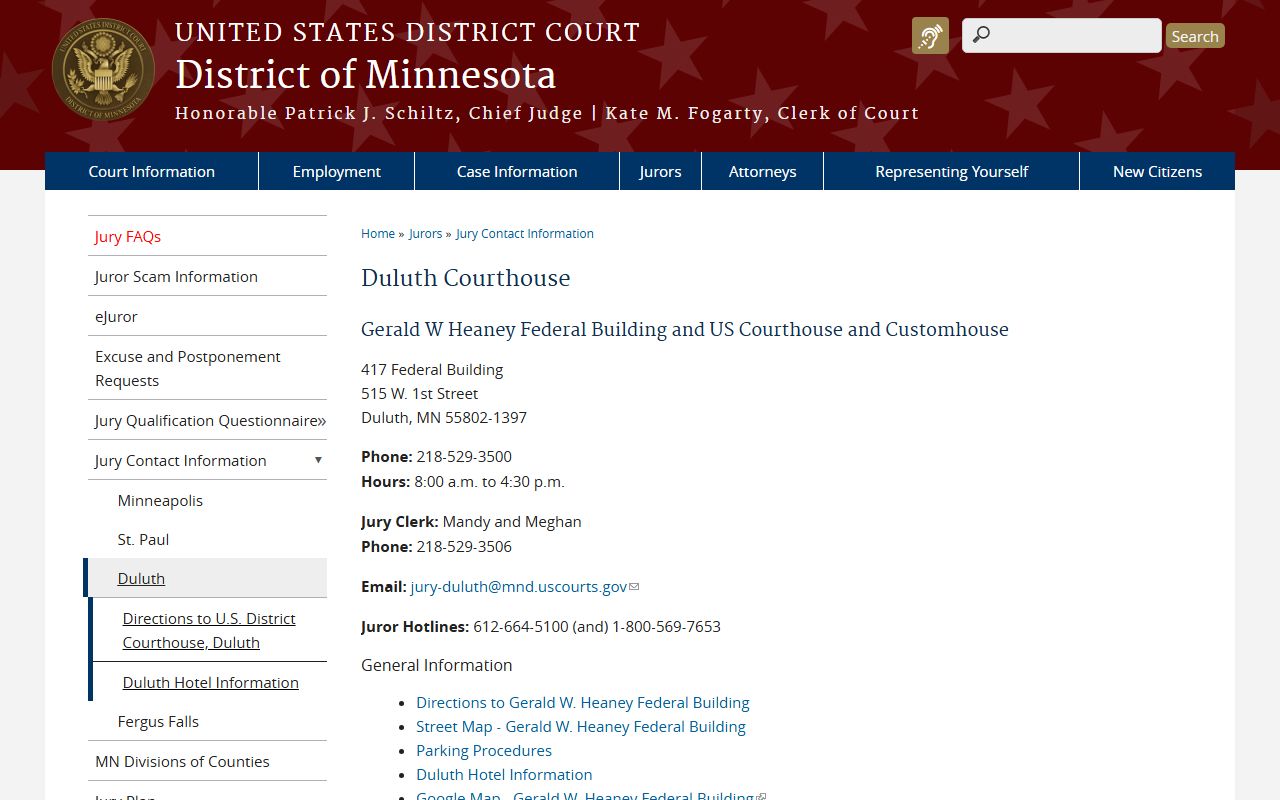 Lake County court records Duluth courthouse jury contact source