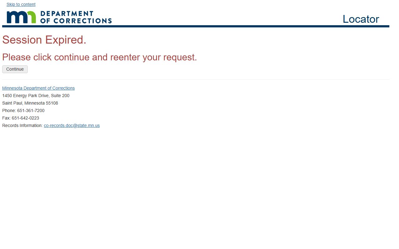 Minnesota DOC offender locator search page