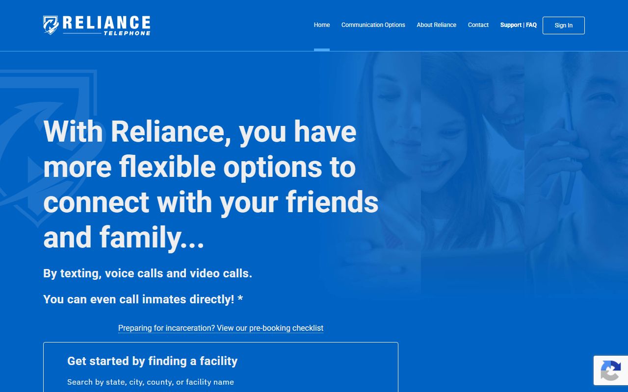 Reliance Telephone inmate phone and video visitation account page