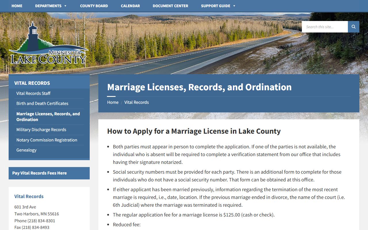 Lake County marriage licenses records and ordination page