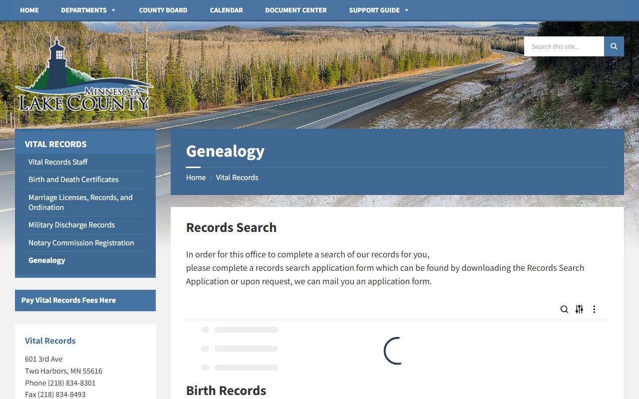 Lake County genealogy page noting divorce probate and adoption record routing