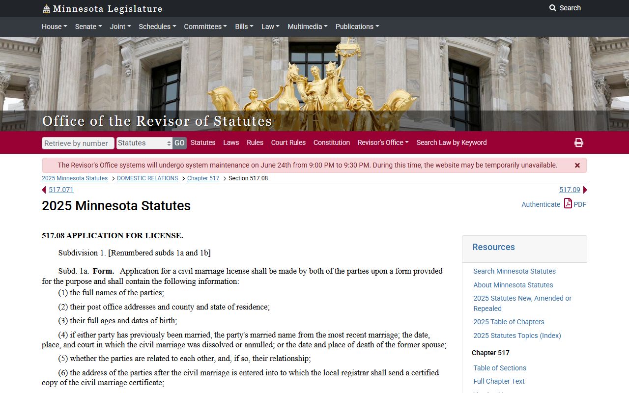 Lake County probate records Minnesota marriage license fee statute