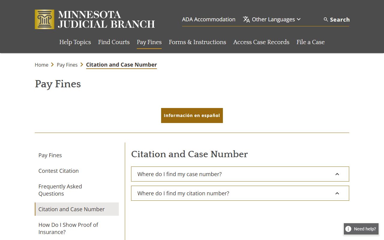 Minnesota citation and case number help page